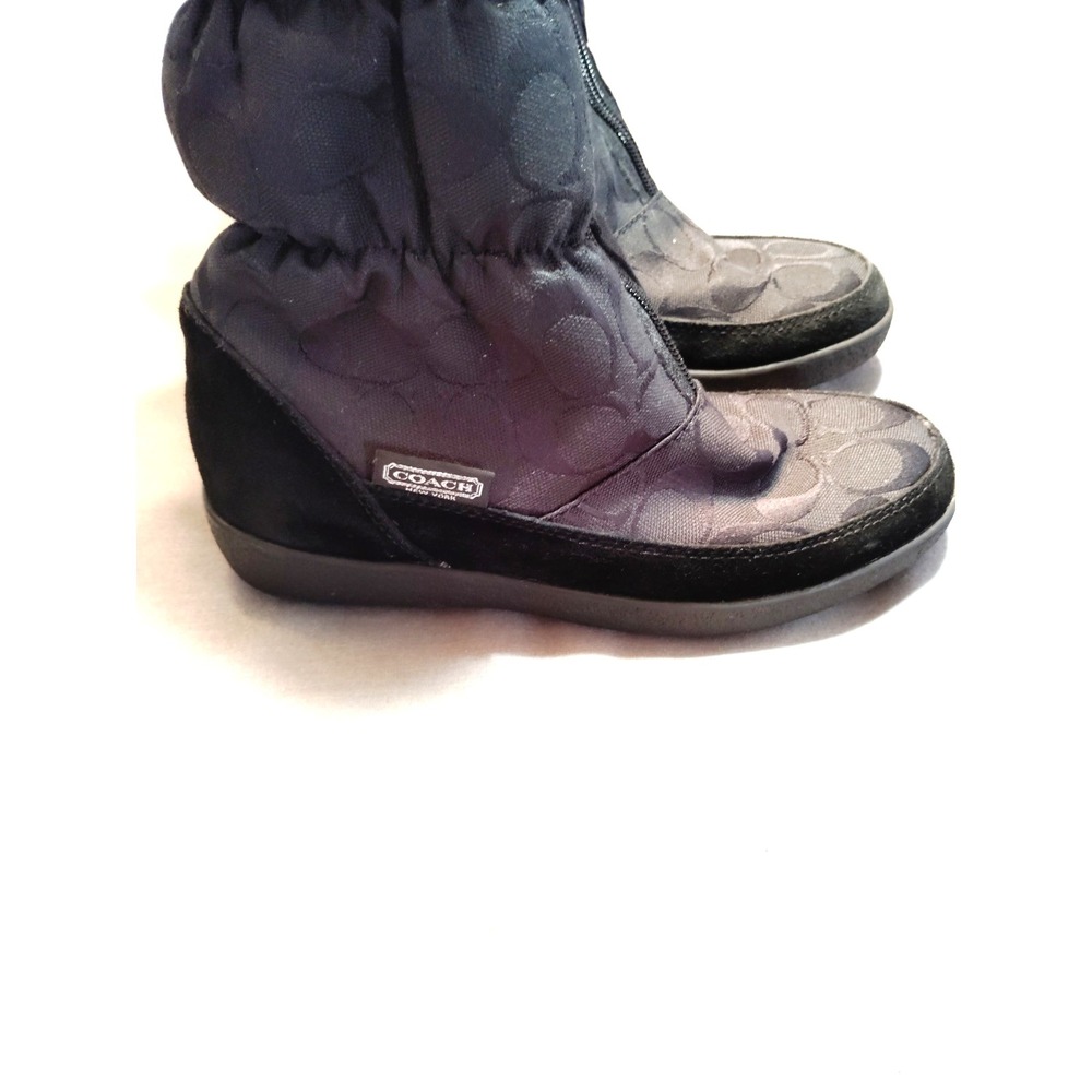 COACH Theona Signature Jacquard Rabbit Fur Winter Boots Goth Old Money Black 6B - Picture 7 of 13
